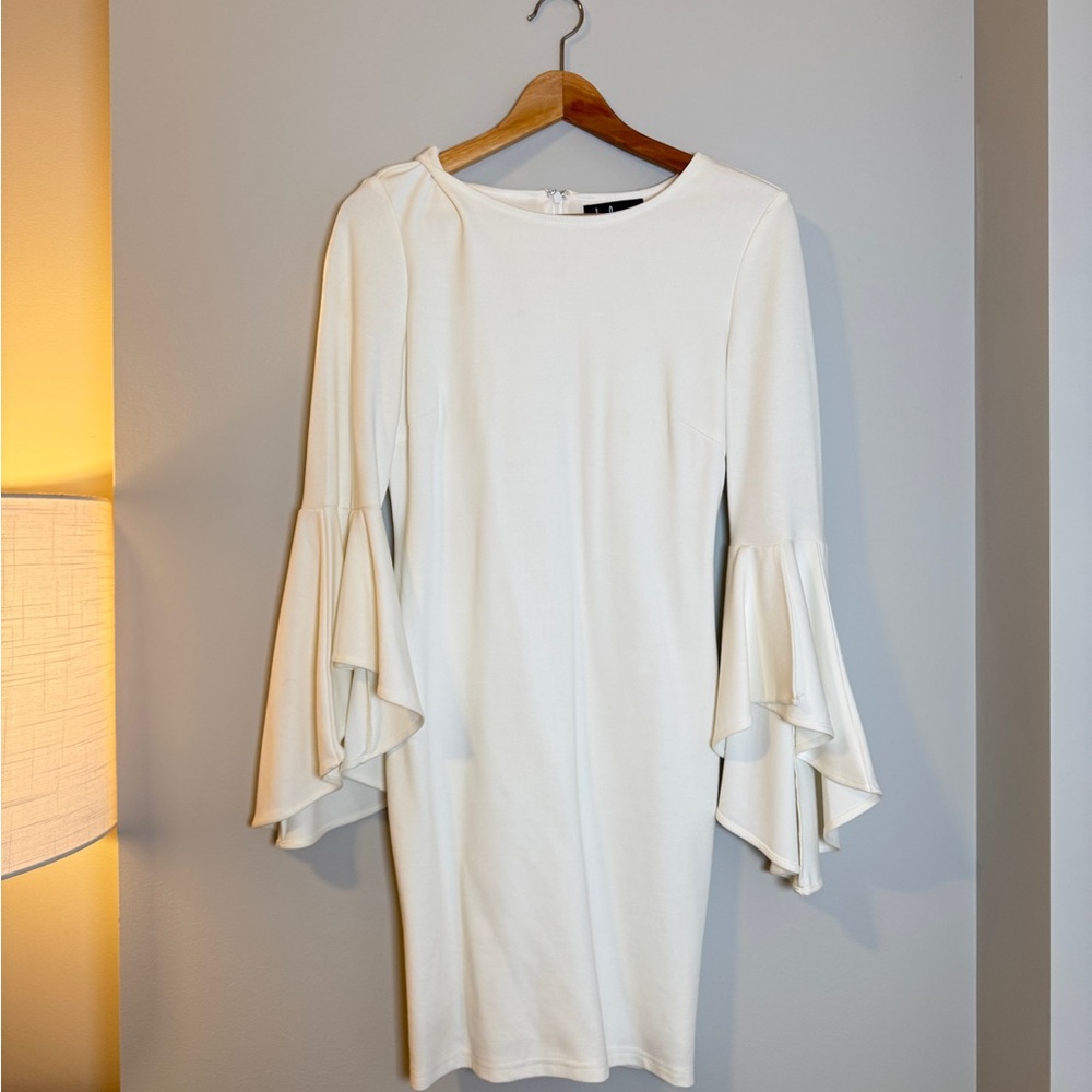 Lulu's Cream Long Sleeve Dress with Bell Sleeves